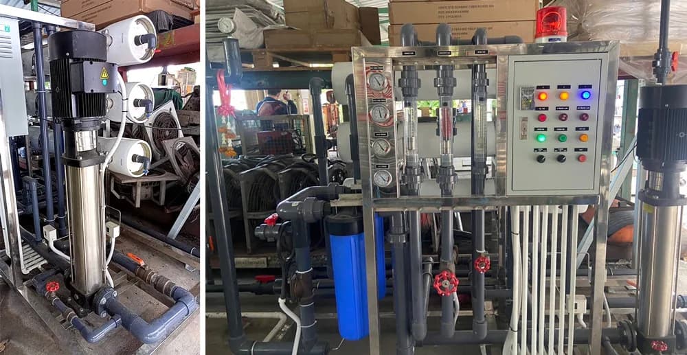 Water pumps and the control panel of the softener system